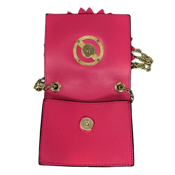 Pink Micro Purse Large Flower Embellishment Gold Accents, “E” And Chain 5x4” - Picture 5 of 12